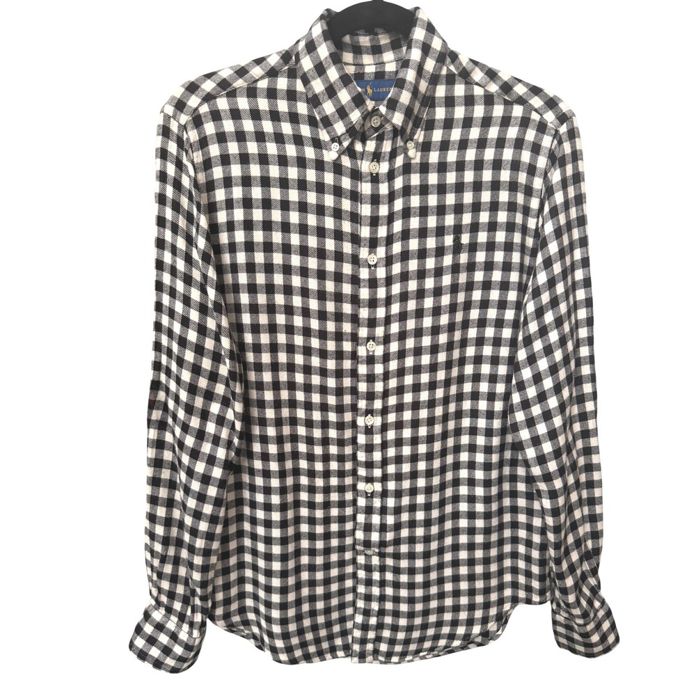 Vintage Ralph Lauren Mens Black White Gingham Check Button Down Shirt Medium